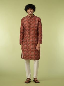Diwas by Manyavar - Rust Printed Straight Kurta & Pyjama