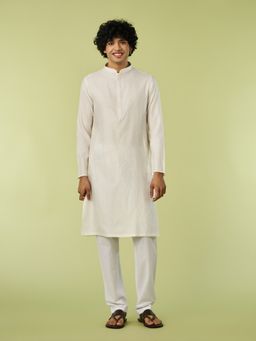 Diwas by Manyavar - White Textured Straight Kurta & Pyjama