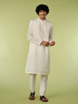 Diwas by Manyavar - White Embroidered Straight Kurta & Pyjama