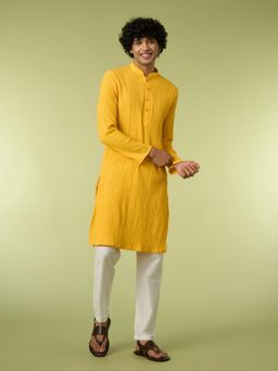 Diwas by Manyavar - Mustard Textured Straight Kurta & Pyjama