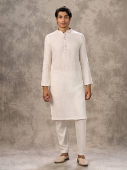 Twamev - White Solid/Plain Straight Kurta & Pyjama