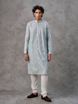 Twamev - Blue Embroidered Straight Kurta & Pyjama