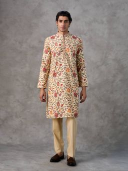 Twamev - Beige Embroidered Straight Kurta & Pant
