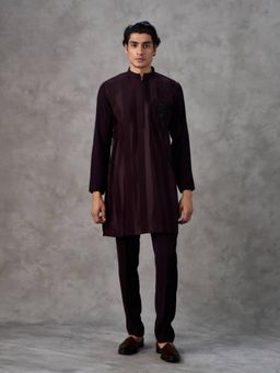 Twamev - Wine Woven Straight Kurta & Pant