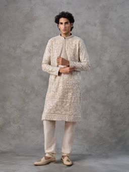 Twamev - Beige Embroidered Straight Kurta & Churidar