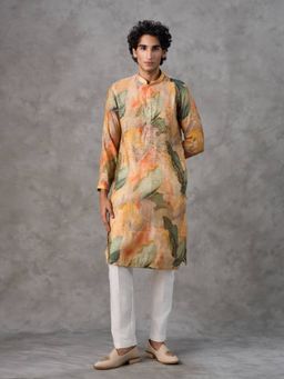 Twamev - Mustard Printed Straight Kurta & Churidar