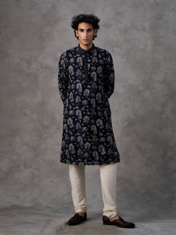 Twamev - Blue Embroidered Straight Kurta & Churidar