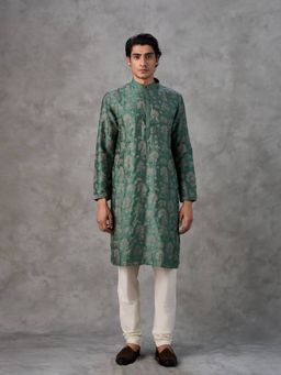 Twamev - Green Embroidered Straight Kurta & Churidar
