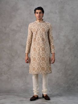 Twamev - Beige Embroidered Straight Kurta & Churidar