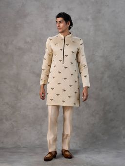 Twamev - Beige Embroidered Straight Kurta & Pant