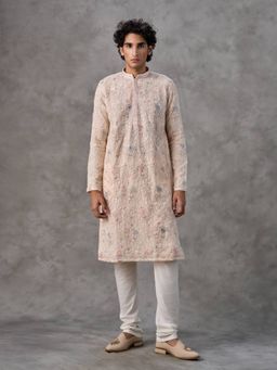Twamev - Beige Embroidered Straight Kurta & Churidar