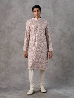 Twamev - Beige Embroidered Straight Kurta & Churidar