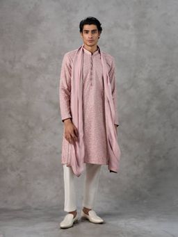 Twamev - Pink Embroidered Straight Kurta Pant with Dupatta with Dupatta