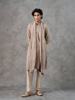 Twamev - Beige Embroidered Straight Kurta Pant with Dupatta