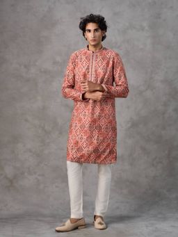 Twamev - Peach Embroidered Straight Kurta & Pyjama