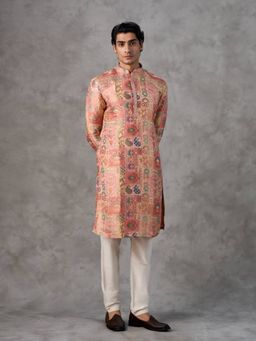 Twamev - Peach Embroidered Straight Kurta & Pyjama