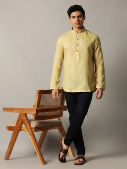 THE KURTA COMPANY - Yellow Linen Blend Self Textured Short Kurta