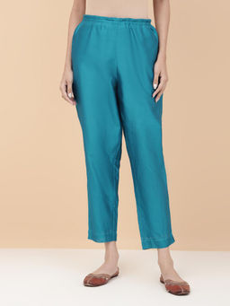 Fabindia - Turquoise Cotton Silk Regular Fit Ethnic Pants
