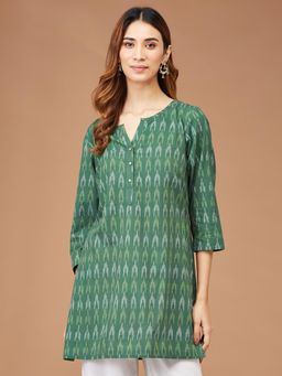 Fabindia - Green Cotton Ikat Kurti