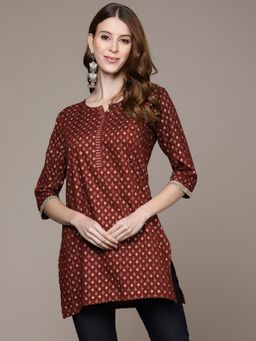 Anubhutee - Women Maroon Embroidered Printed Tunic