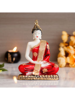 eCraftIndia - White, Red & Golden Meditating Lord Buddha Handcrafted Polyresin Figurine