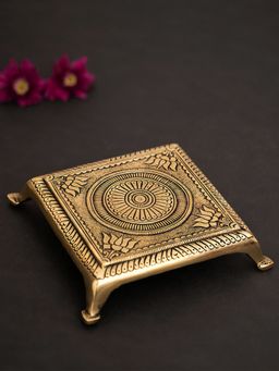 DecorTwist - Brass Superfine Square Traditional Pooja Chowki-Stool-Stand - Medium