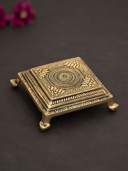 DecorTwist - Brass Superfine Square Traditional Pooja Chowki-Stool-Stand - Small