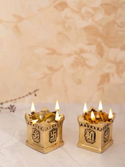 DecorTwist - Brass Handcrafted Tulsi Diya For Home Office Pooja Set Of 2