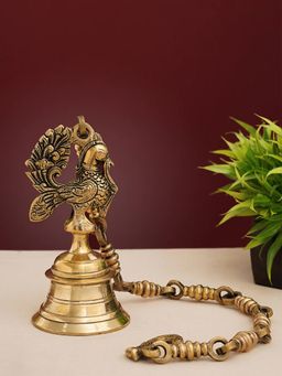 DecorTwist - Traditional Brass Peacock Temple Hanging Bell With Antique Finish