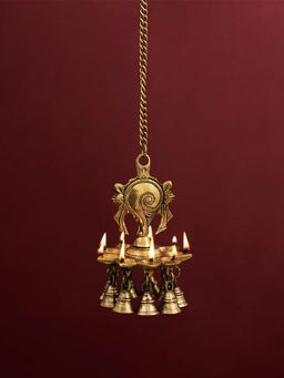 DecorTwist - Brass Vaishnava Symbol Conch Hanging Lamp