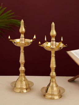 DecorTwist - Brass Kerala Samay Oil Lamp Or Diya 34 Cm - 13 Inch Pack of 2
