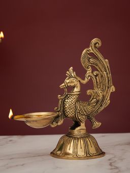 DecorTwist - Brass Exotic Peacock Single Wick Diya