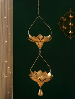 DecorTwist - Golden Metal Lotus Flower Tea Light Holder Hanging