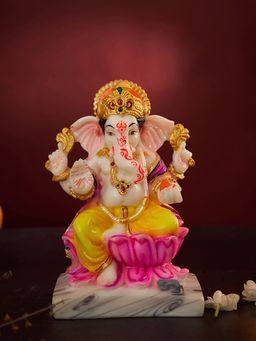 DecorTwist - Lord Ganesha | Ganpati | Vinayak Idol In Marble Dust Handpainted Multi Color