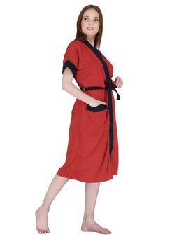 Kuber Industries - Bathrobe For Women Micro Terry Cotton Towel Robe To Absorb & Dry Unisex (Red)