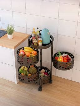 Kuber Industries - 4-Layer Trolley With 360 Rotation (Black)
