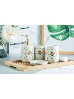 Kuber Industries - Bathroom Accessories Handwash Soap Dispenser Water Cup 4 Piece White