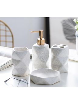 Kuber Industries - Bathroom Accessories Ceramic Bathroom Tooth Brush Holder Set of 4 White