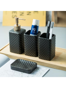 Kuber Industries - Bathroom Accessories Ceramic Bathroom Tooth Brush Holder Set of 4 Black