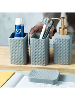Kuber Industries - Bathroom Accessories Ceramic Bathroom Tooth Brush Holder Set of 4 Gray