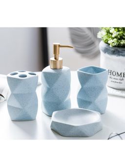 Kuber Industries - Bathroom Accessories Ceramic Bathroom Tooth Brush Holder Set of 4 Blue