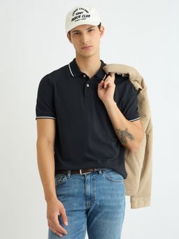 GANT - Men Black Solid Collar Neck Short Sleeve Regular Fit Polo T-Shirt