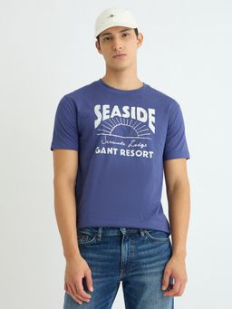 GANT - Men Blue Graphic Round Neck Short Sleeve Regular Fit T-Shirt