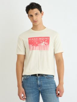GANT - Men Off White Graphic Round Neck Short Sleeve Regular Fit T-Shirt