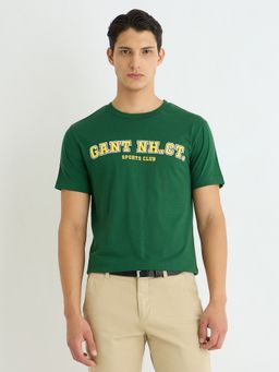 GANT - Men Green Typography Round Neck Short Sleeve Regular Fit T-Shirt