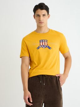 GANT - Men Yellow Round Neck Short Sleeve Regular Fit T-Shirt