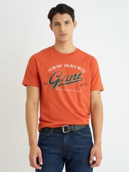 GANT - Men Orange Round Neck Short Sleeve Regular Fit T-Shirt