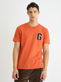 GANT - Men Orange Solid Round Neck Short Sleeve Regular Fit G Badge T-Shirt