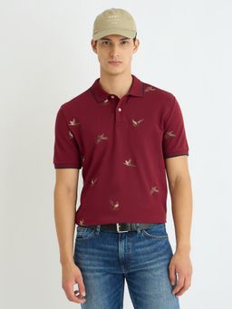 GANT - Men Maroon Embroidered Polo Collar Short Sleeve Regular Fit T-Shirt