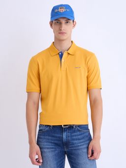GANT - Men Yellow Solid Collar Neck Short Sleeve Regular Fit Polo T-Shirt